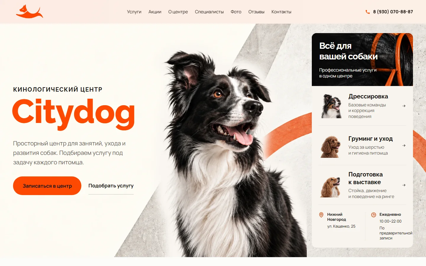 Превью сайта «Citydog»: сайт кинологического центра